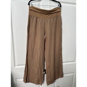 Vintage CMC Linen Pants Womens XL Tan Brown Roll Down Waist Vacation Resortwear